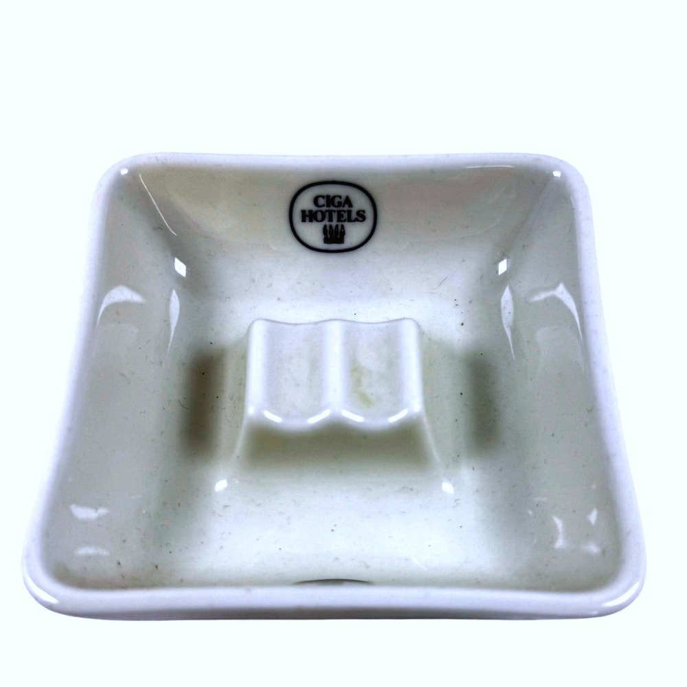 Vintage Schonwald Germany Ciga Hotels Porcelain Square Ashtray Trinket Dish CHIC
